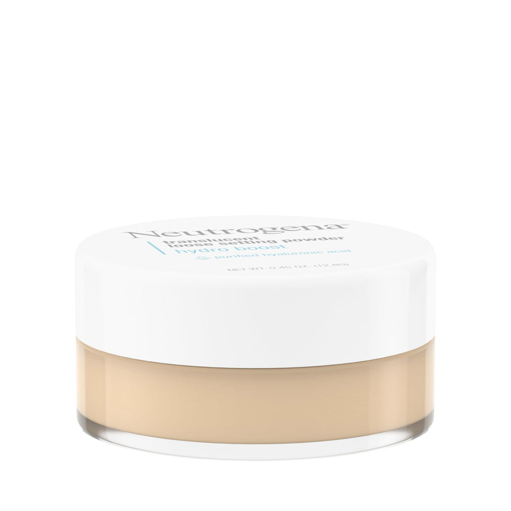 Applying Neutrogena Hydro Boost with a fluffy brush for long-lasting, non-drying makeup set