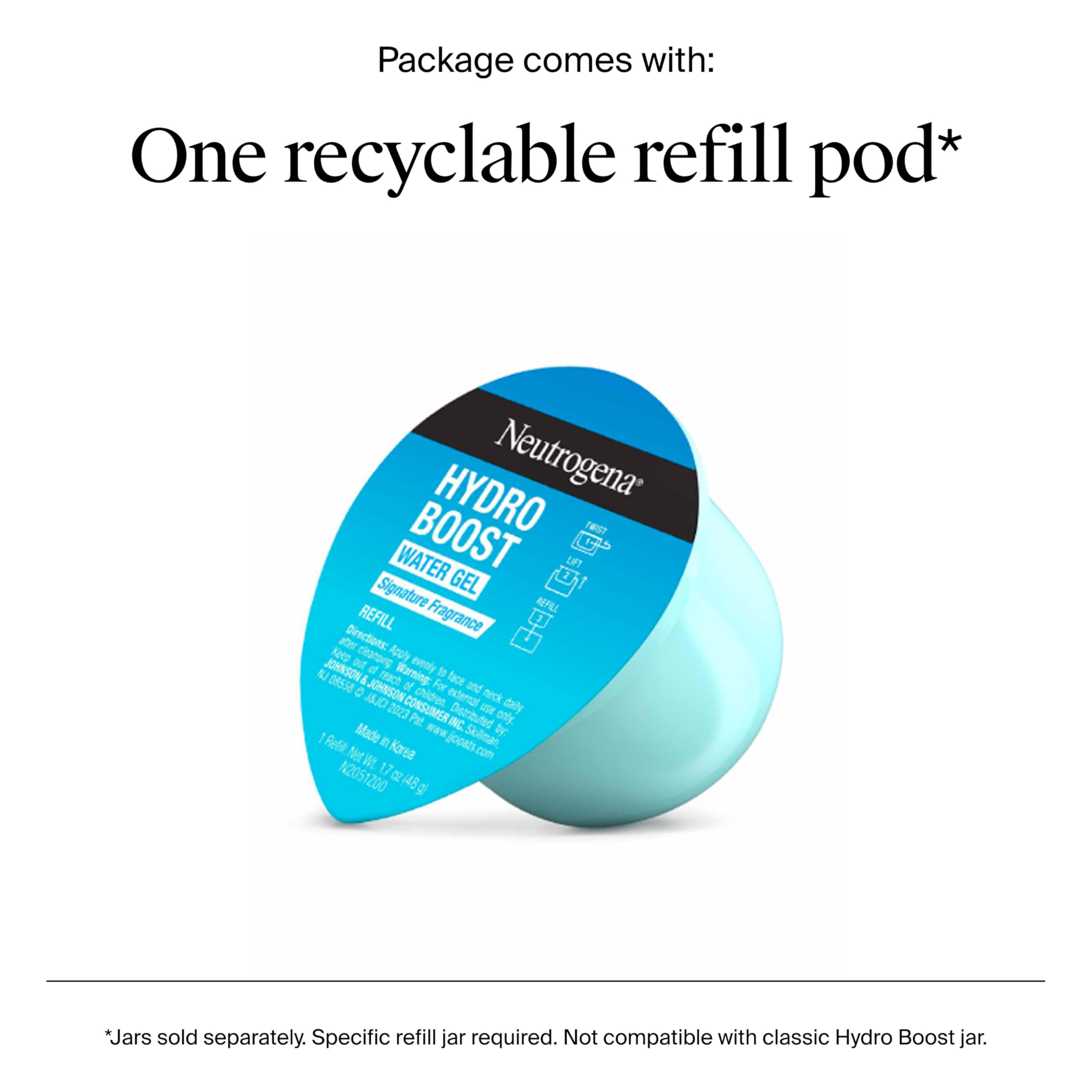 Neutrogena pod top lid close-up with peel tab for simple replacement benefit