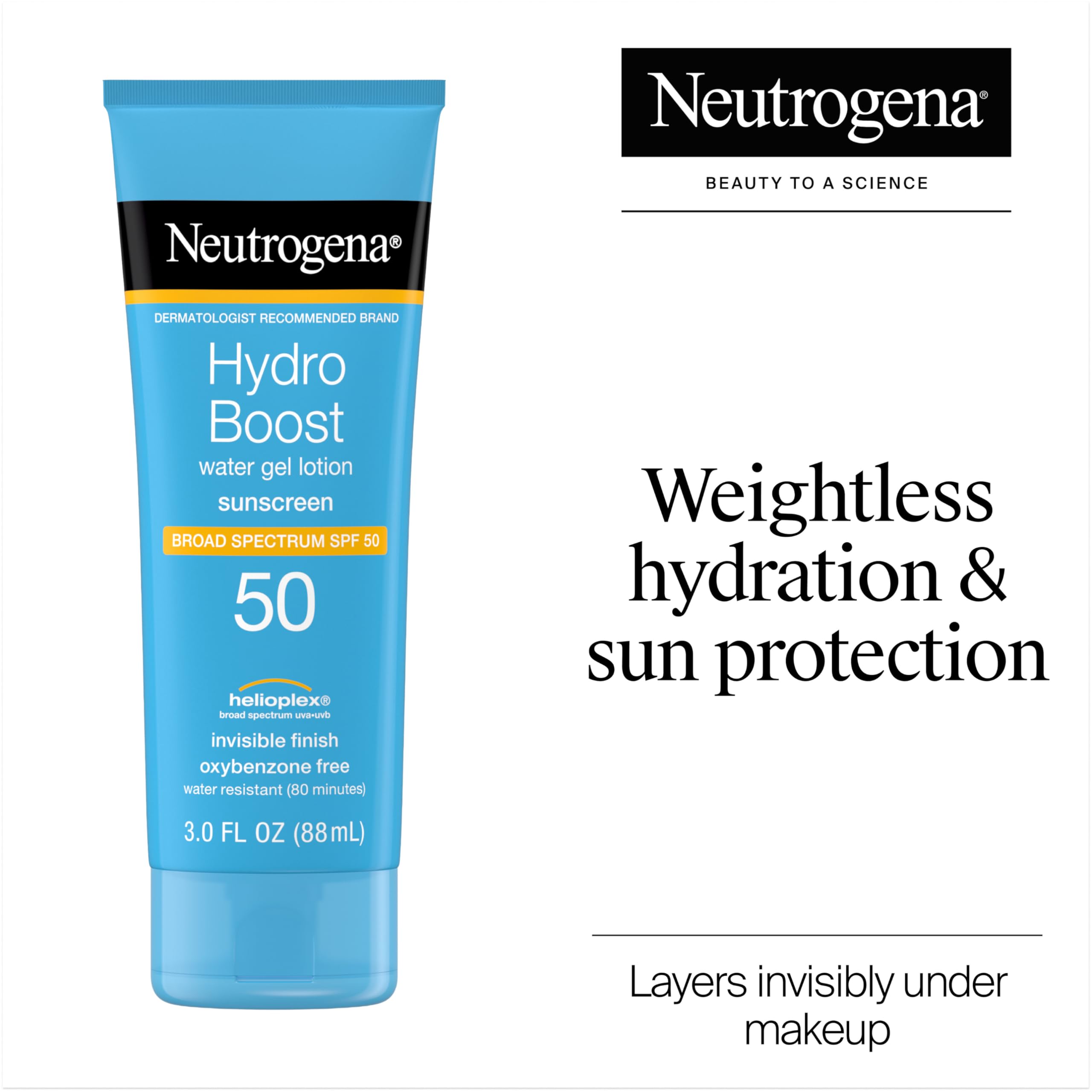 Neutrogena detailed pump and cap of Hydro Boost sunscreen for easy application convenience