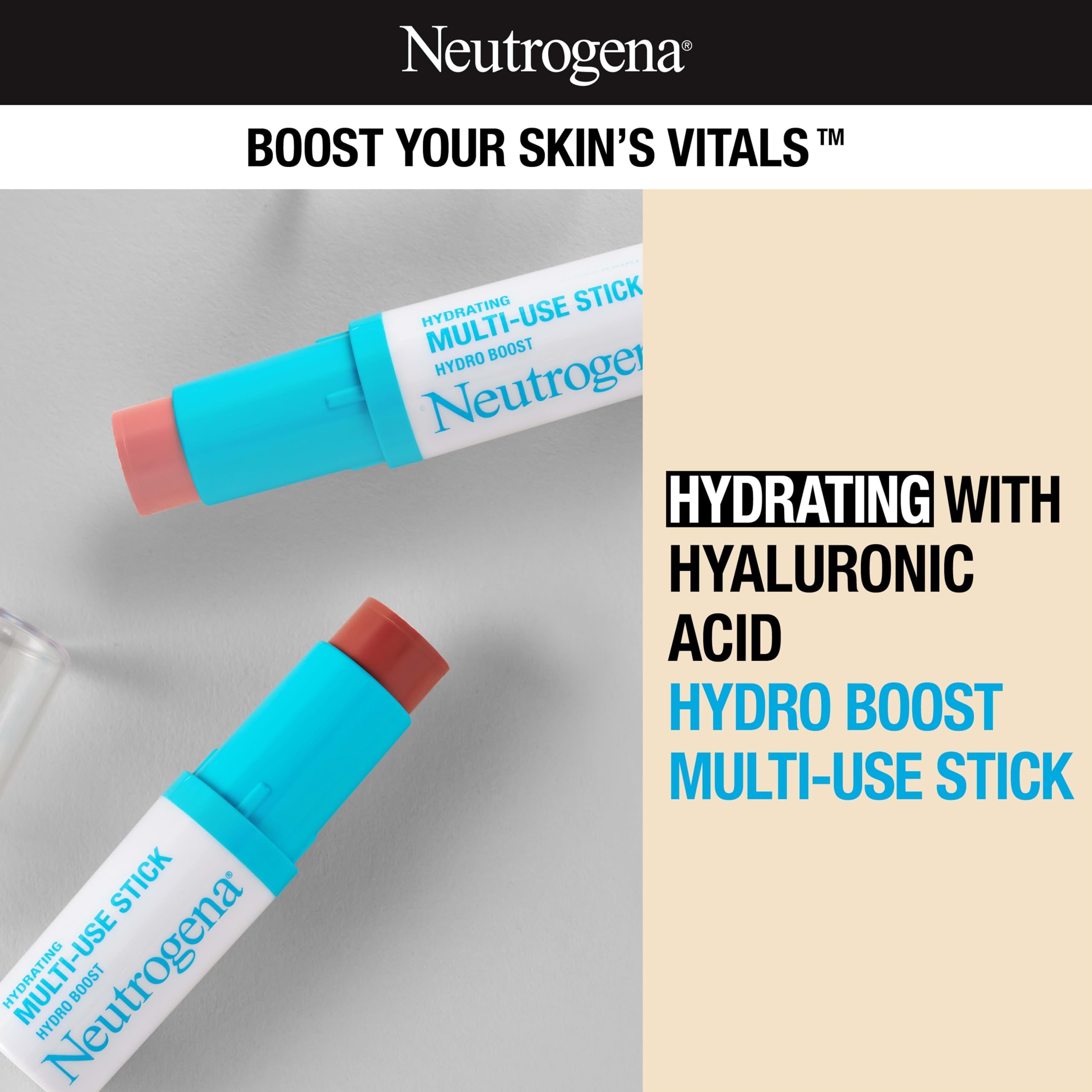 Neutrogena Hydro Boost stick cap off revealing creamy balm texture