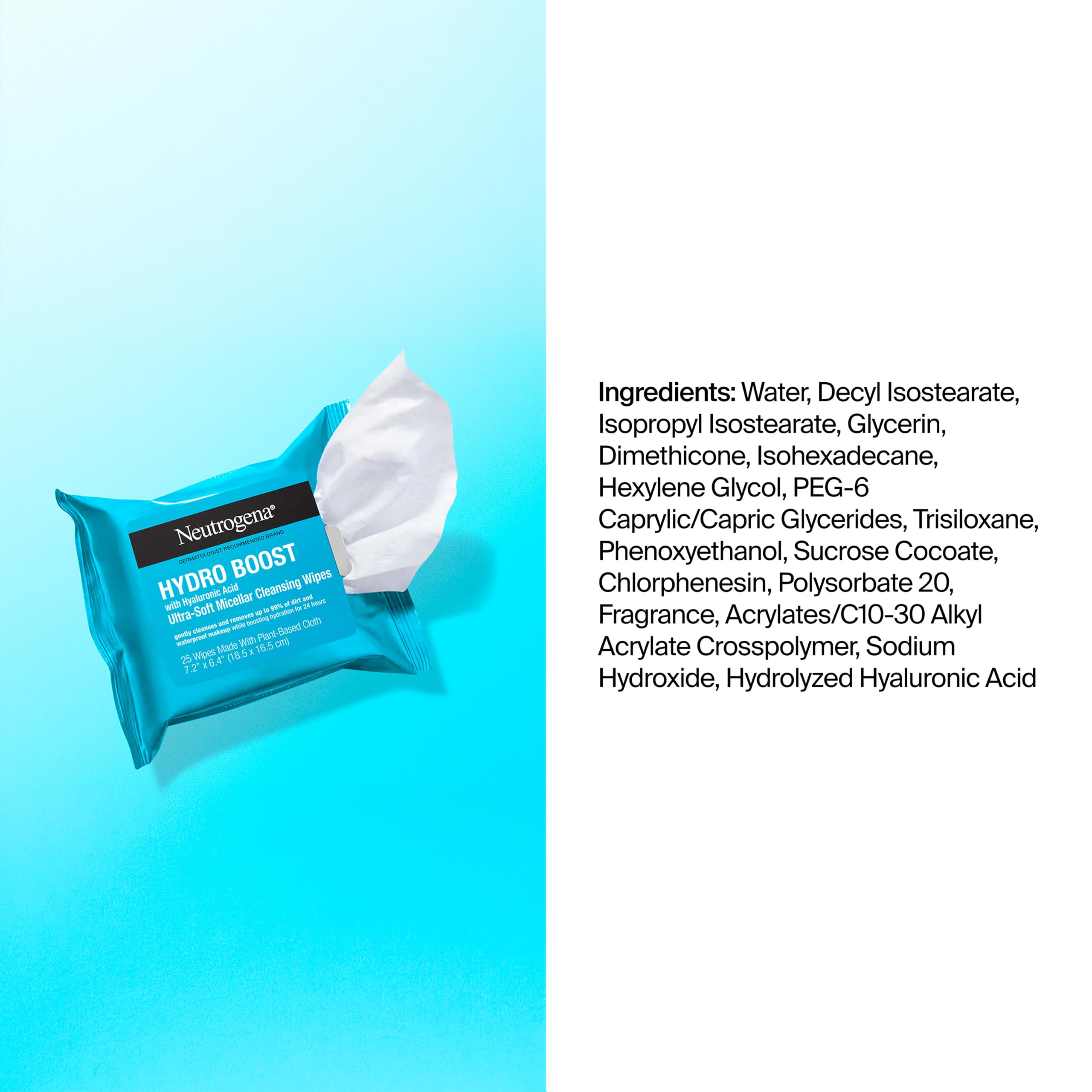 Neutrogena Hydro Boost wipes beside Hydro Boost moisturizer illustrating a simple care routine