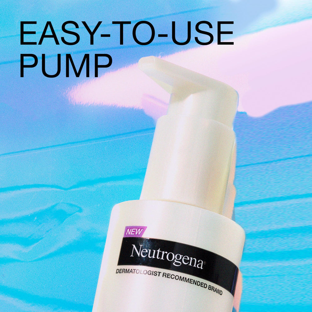 Neutrogena pump closeup dispensing jelly texture, convenient controlled use benefit