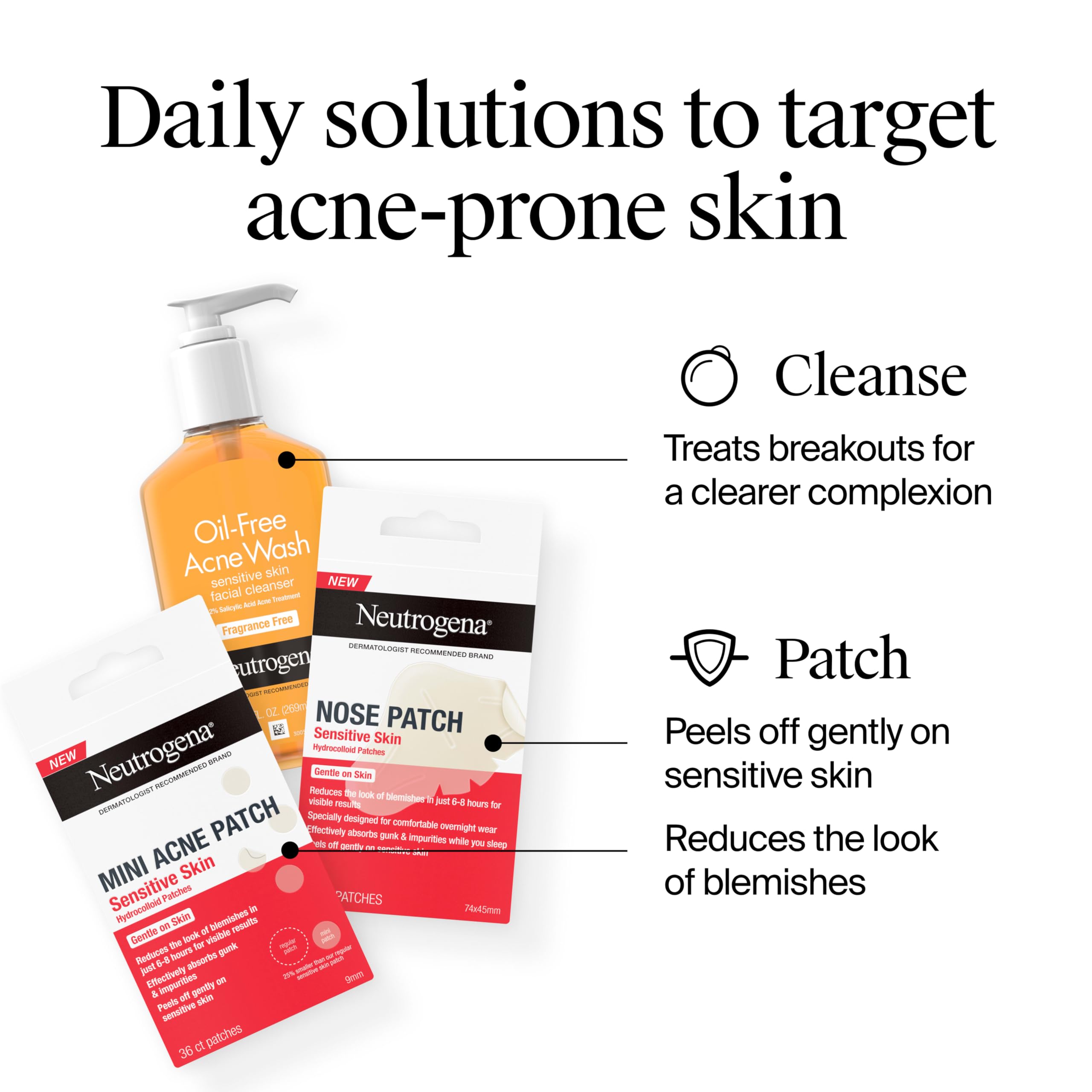 Neutrogena patch on cheek in bed illustrating overnight blemish care