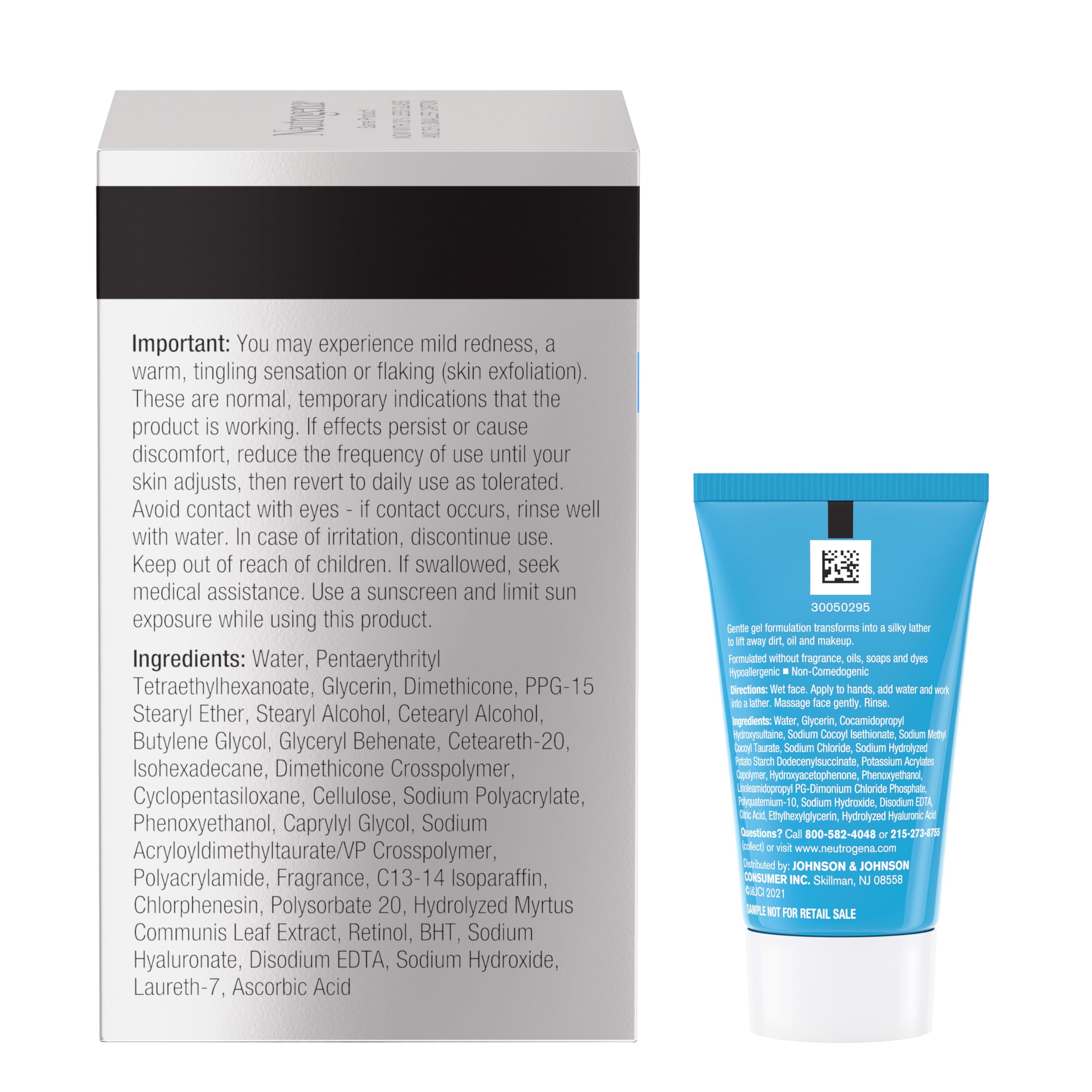 Neutrogena flatlay of jar and cleanser showing complete regimen benefit