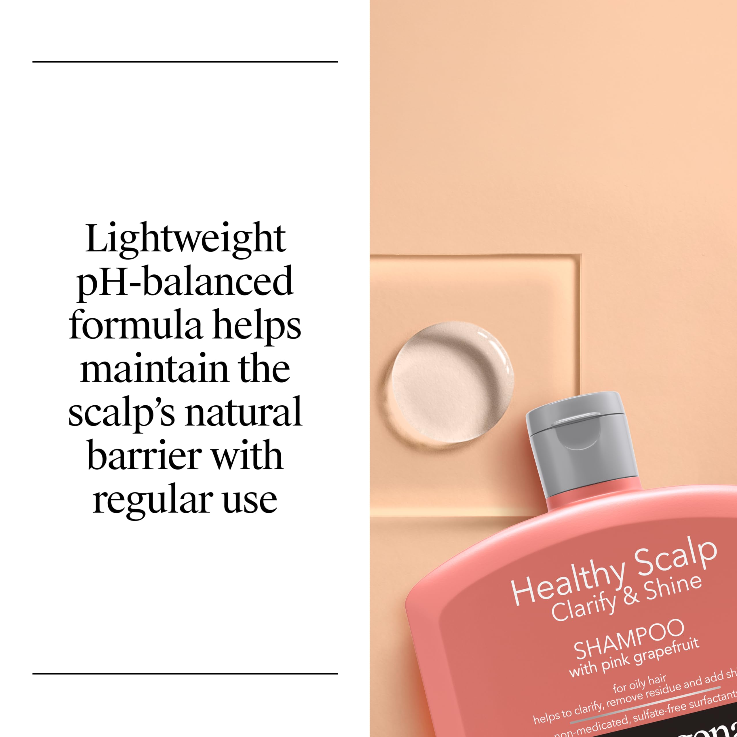 Neutrogena dispensing shampoo onto hand illustrating easy application benefit