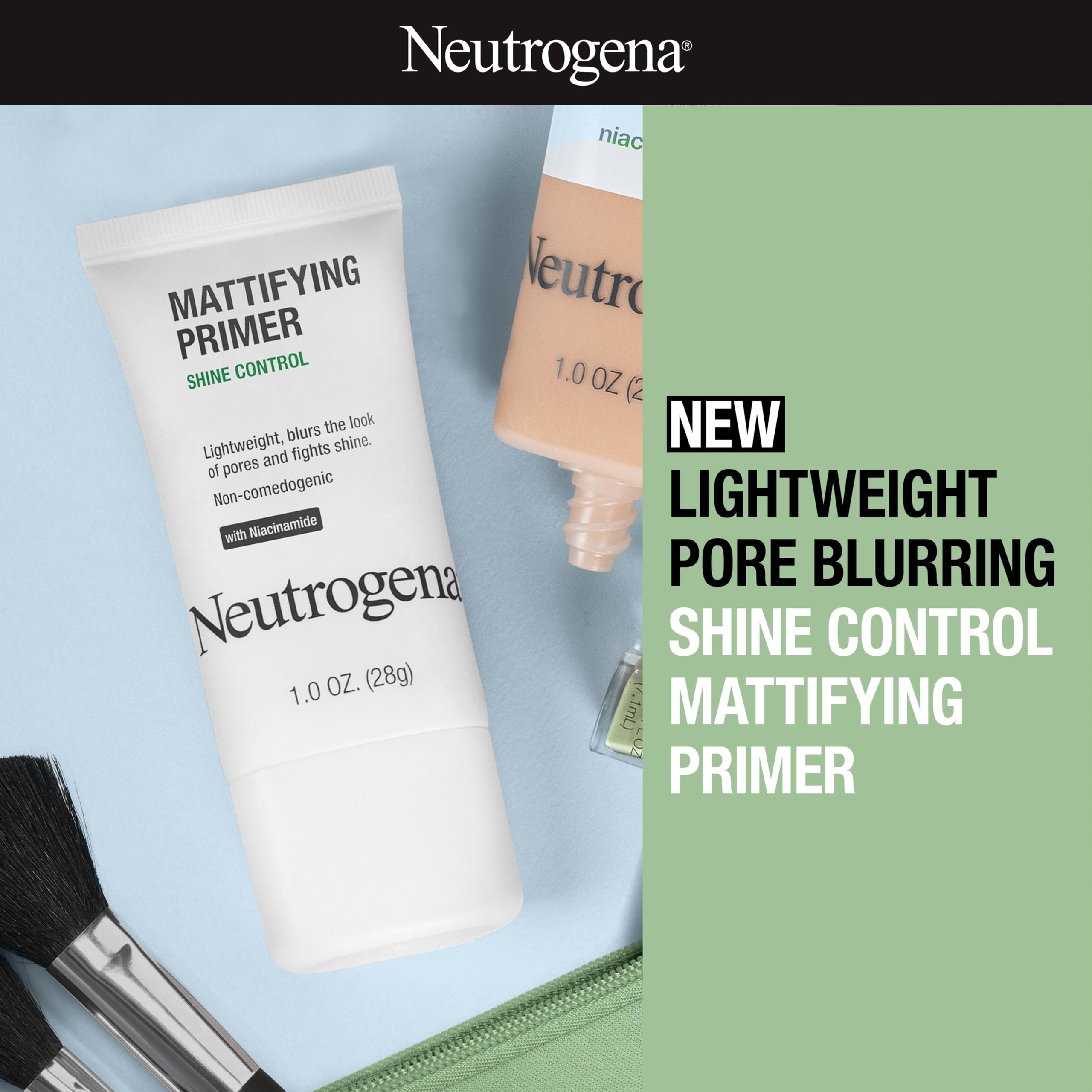 Neutrogena primer pump and cap detail showing easy dispensing and hygienic application