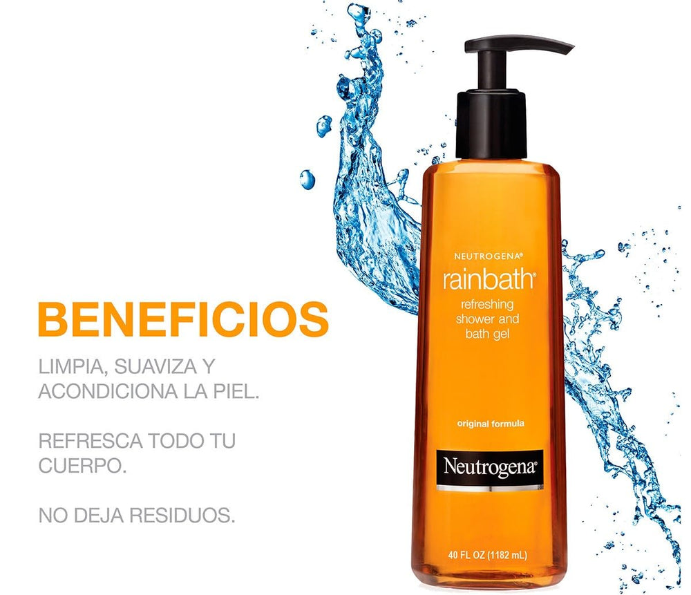 Neutrogena Rainbath gel texture on hand demonstrating smooth conditioning feel