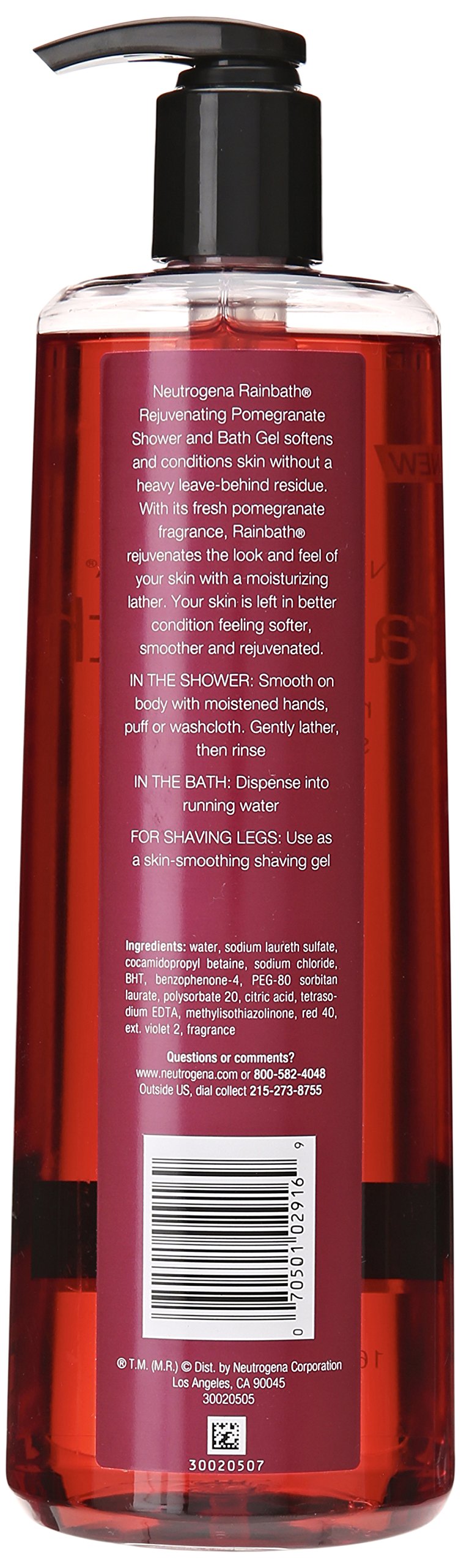 Neutrogena Rainbath pouring gel onto loofah, showing rich lather and easy application
