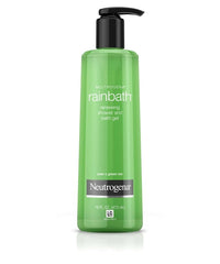 Neutrogena Rainbath gel pouring and forming rich lather to moisturize skin
