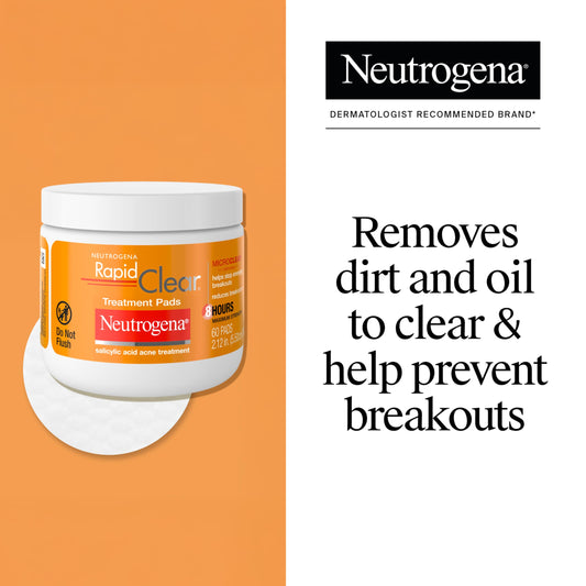 Neutrogena open jar revealing pre-moistened pads ready for quick acne treatment