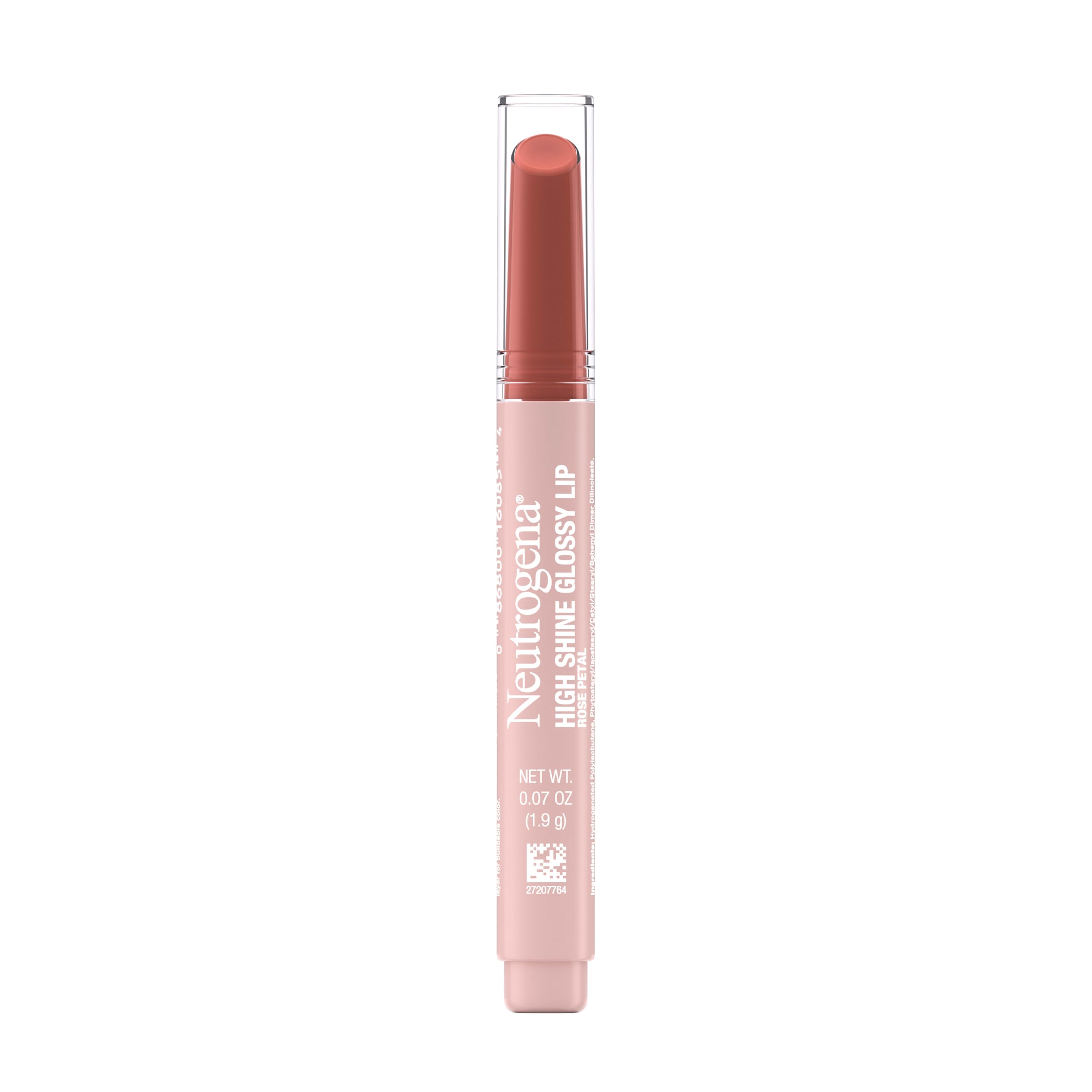 Neutrogena front packaging showing Rose Petal gloss and benefits