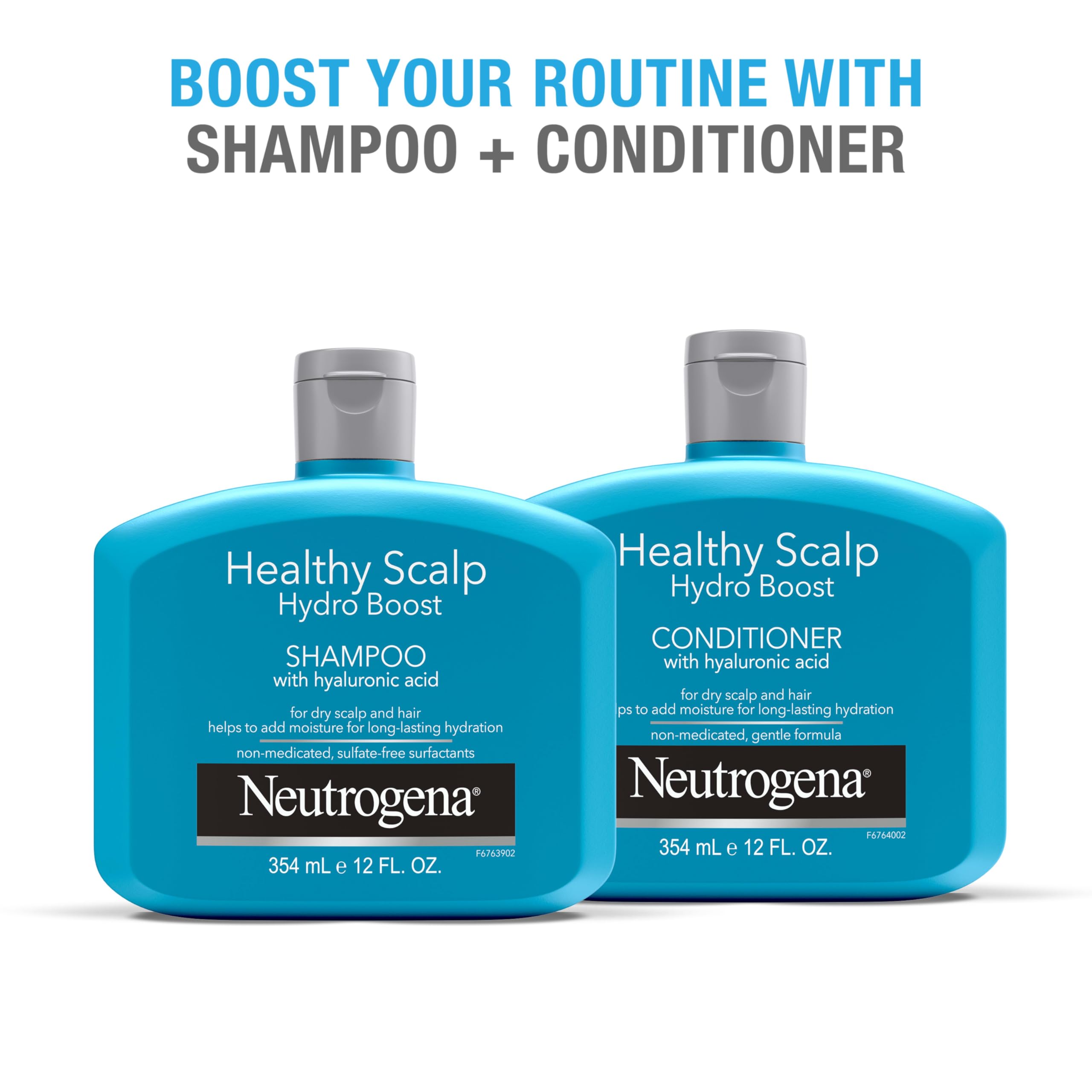 Neutrogena Scalp HB next to a common bottle for 12 oz size and scale benefit