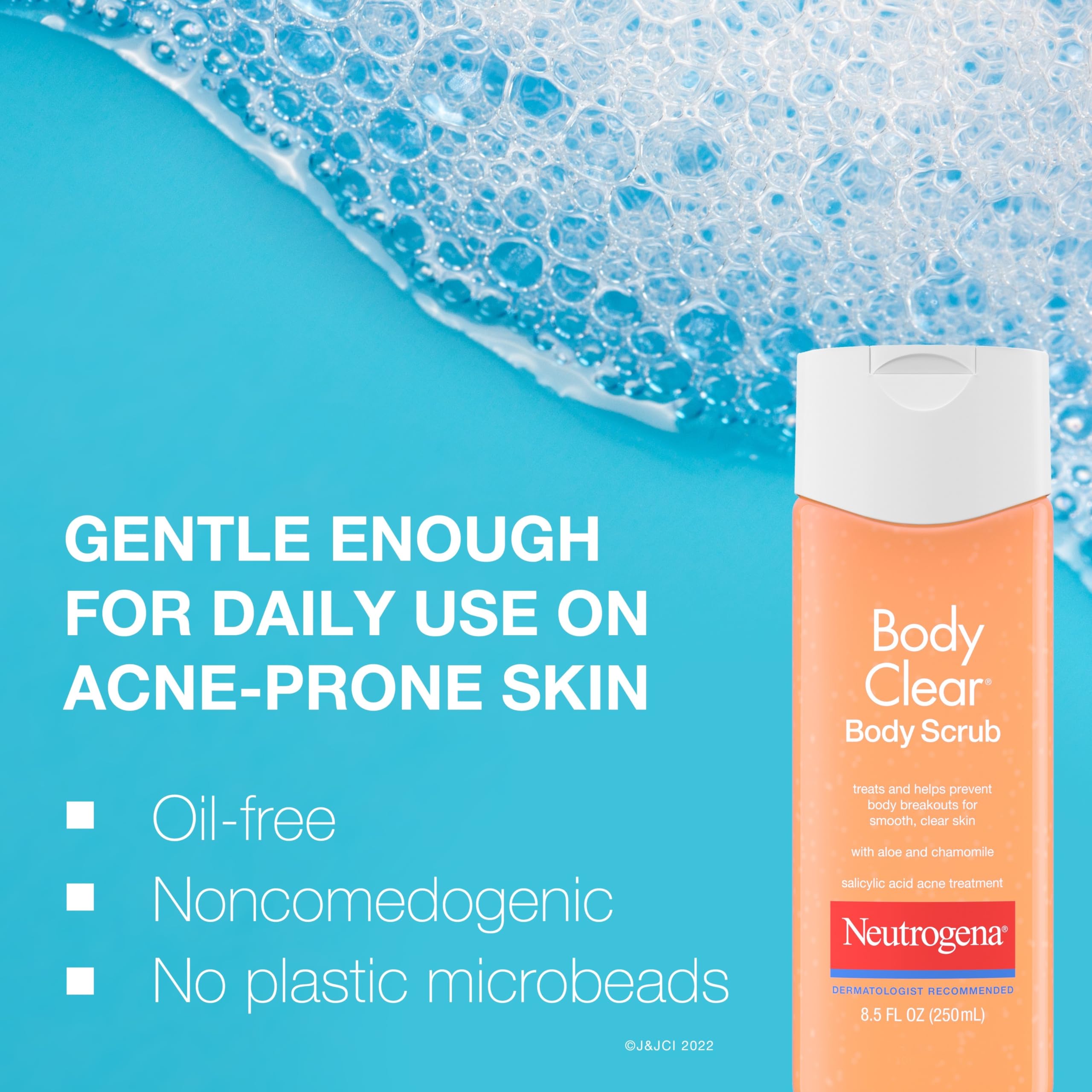 Neutrogena scrub being massaged onto back to help clear acne