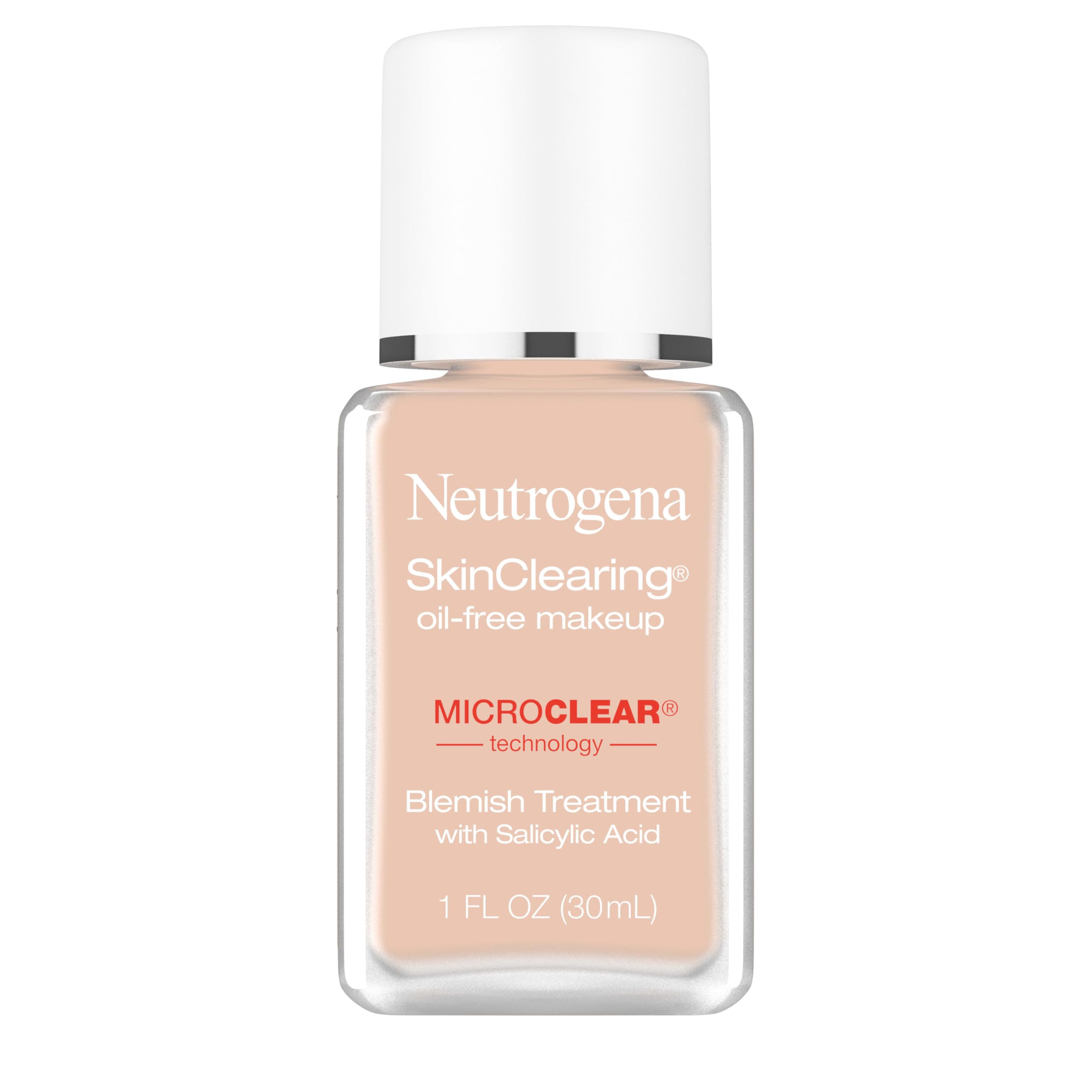 Neutrogena front packaging of SkinClearing makeup showing shade and bottle benefits
