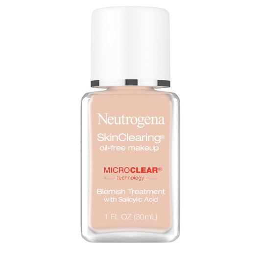 Neutrogena front packaging of SkinClearing makeup showing shade and bottle benefits