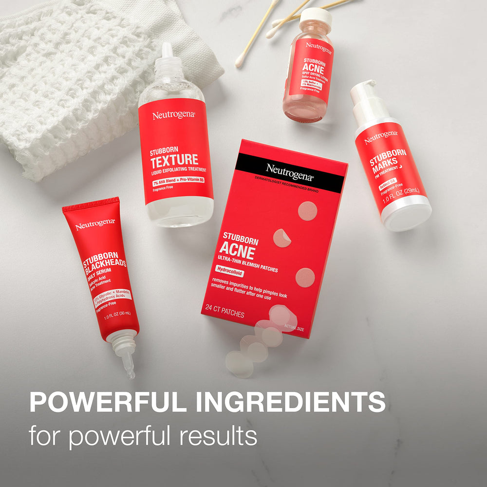 Neutrogena bottle staged with toothbrush and towel in a morning routine setting