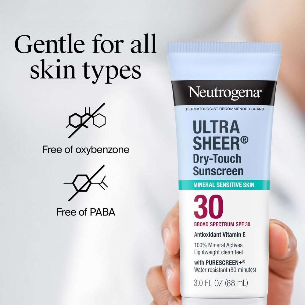 Neutrogena tube packed in travel bag highlighting TSA-approved 3.0 fl oz bottle convenience