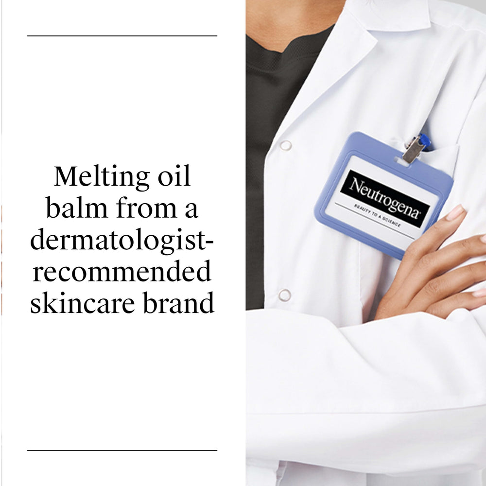 Neutrogena travel toiletry flatlay with balm in bag showing leak-resistant, on-the-go benefit