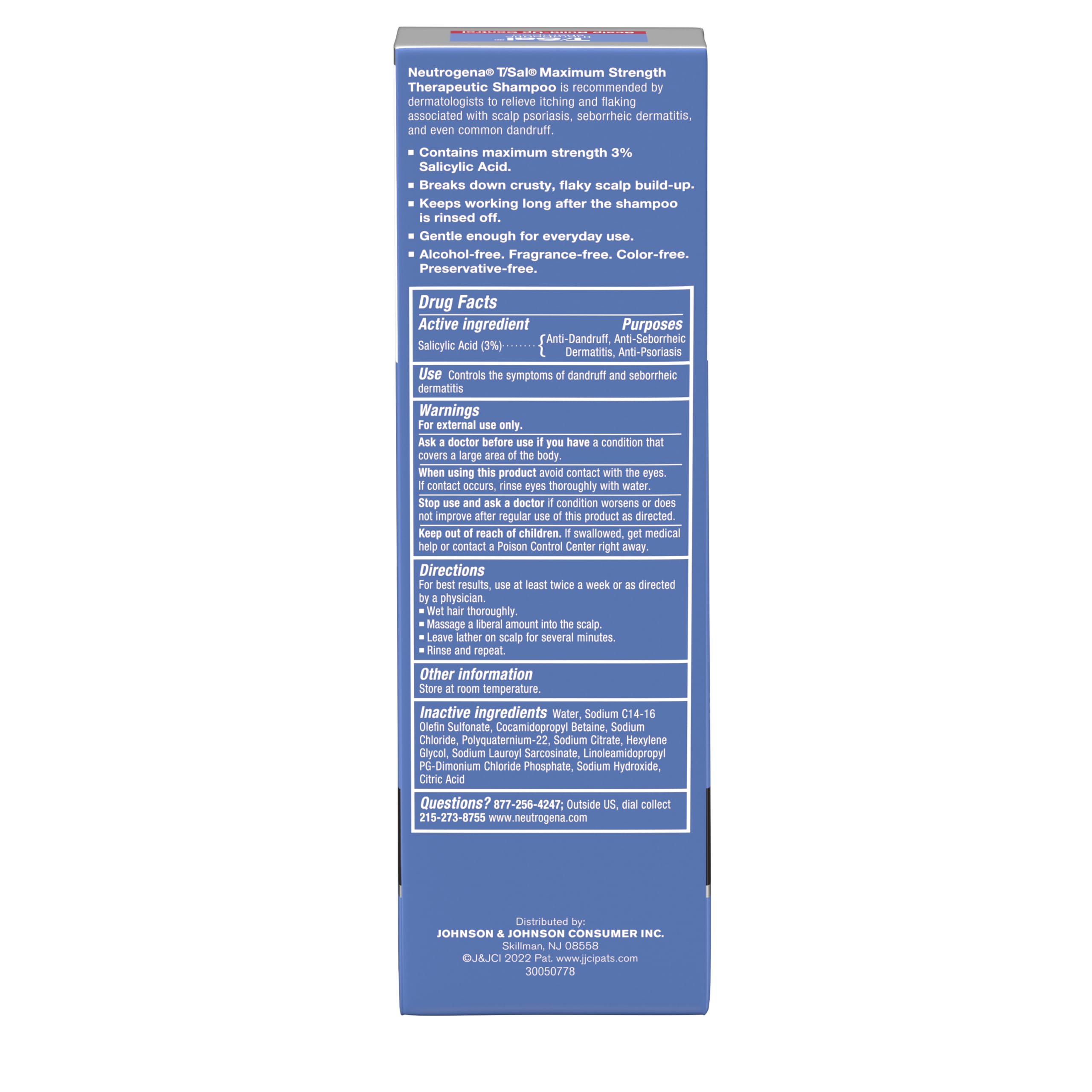 Neutrogena T/Sal fragrance-free badge highlighting gentle formulation