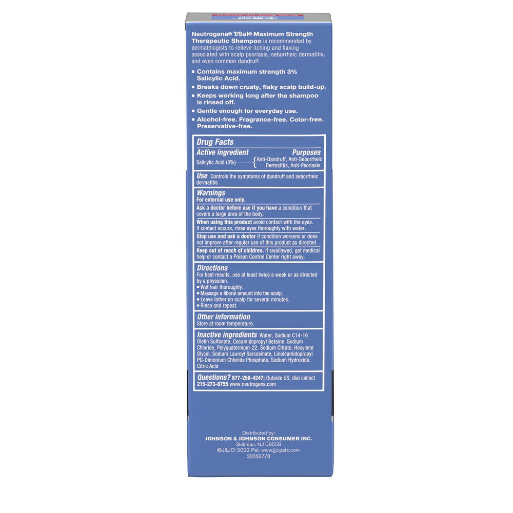 Neutrogena T/Sal fragrance-free badge highlighting gentle formulation
