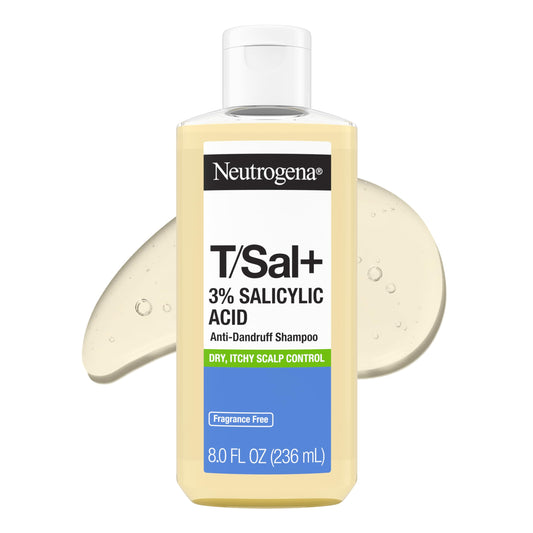 Neutrogena T/Sal+ front bottle view showing clear label and benefit