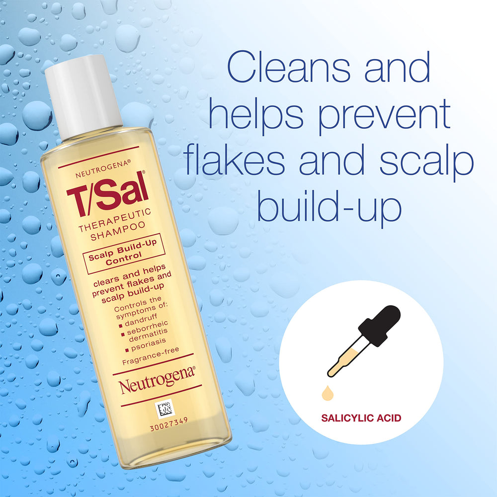 Neutrogena T/Sal scalp close-up illustrating build-up removal benefit