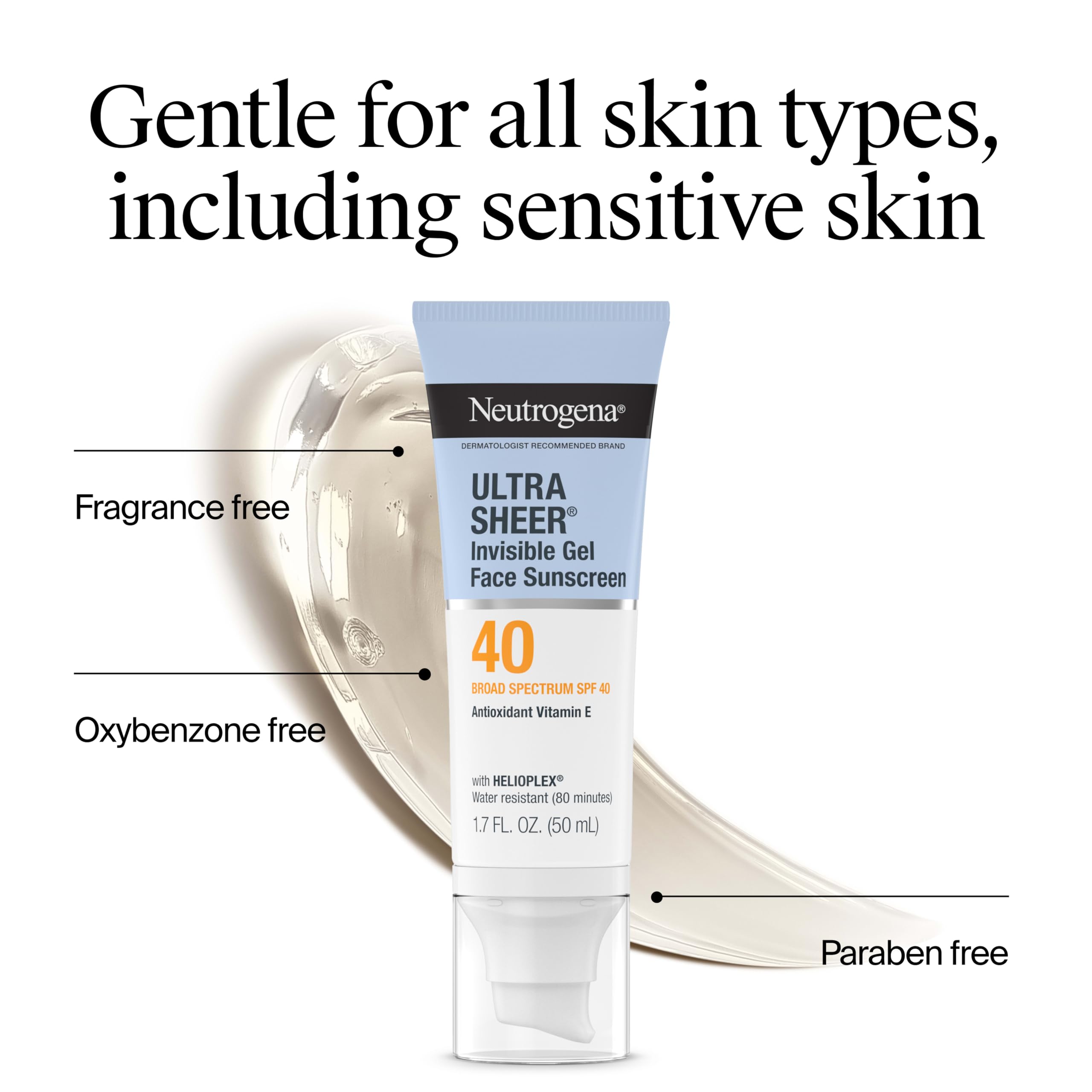 Neutrogena applied under makeup illustrating primer effect and smooth finish