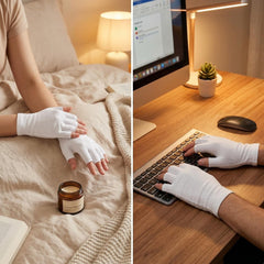 NEVTORAU glove beside a ruler on a hand model showing scale and universal adult fit