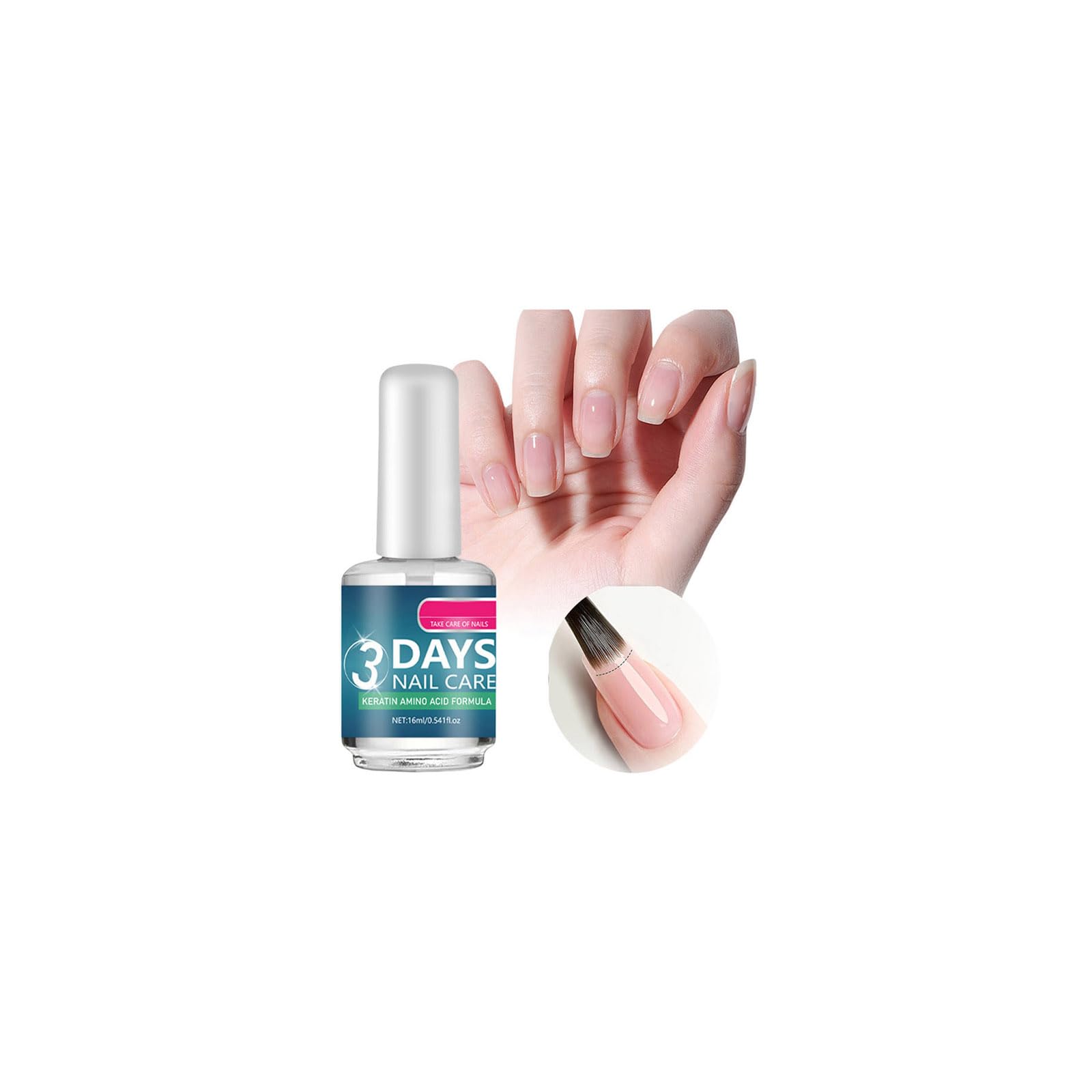 New Cover front packaging showing clear keratin nail strengthener and neat finish