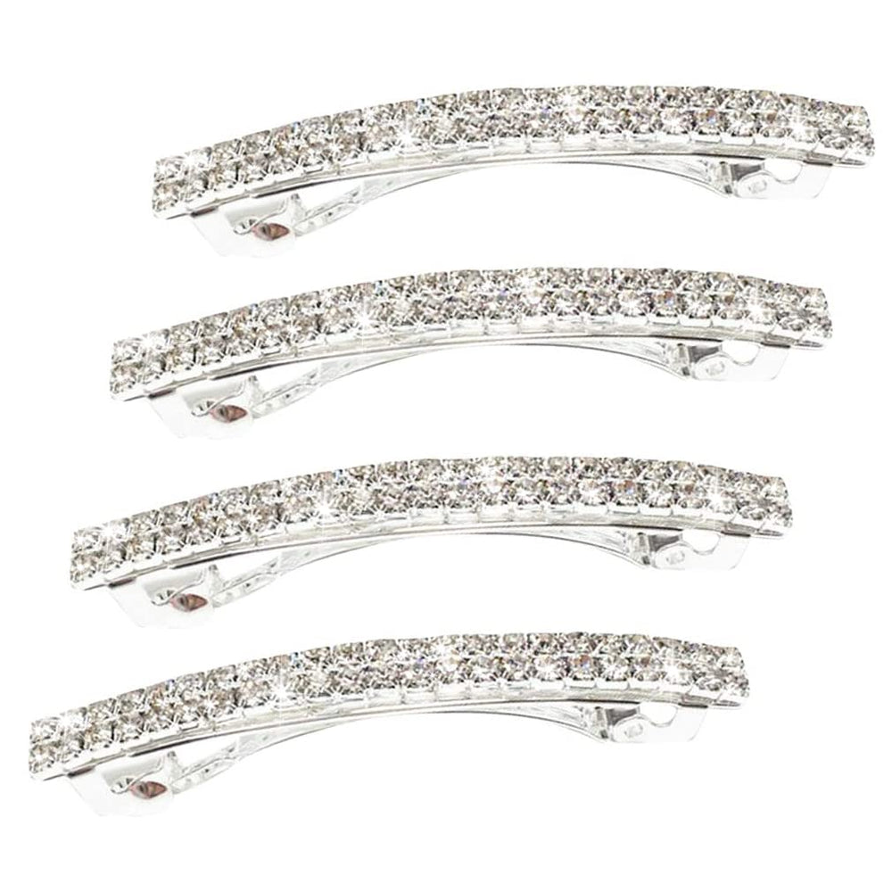 New extension front view of four silver rhinestone hair clips adds sparkle