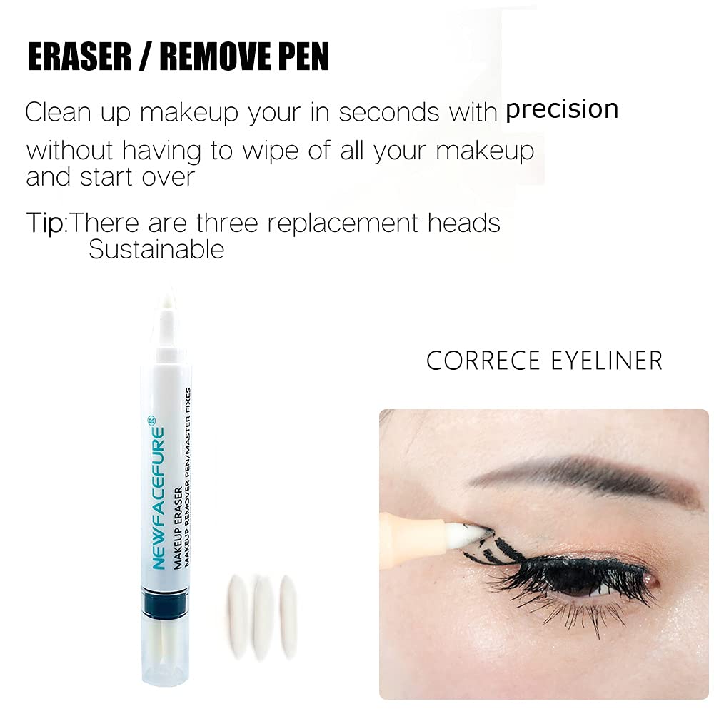Newfacefure close-up of eraser and eyeliner tips for precise correction benefit