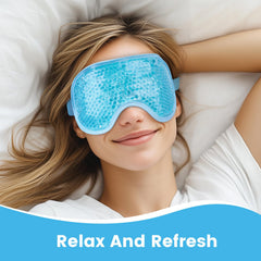 NEWGO eye mask in use on a person lying down, stabilizes and cools eyes