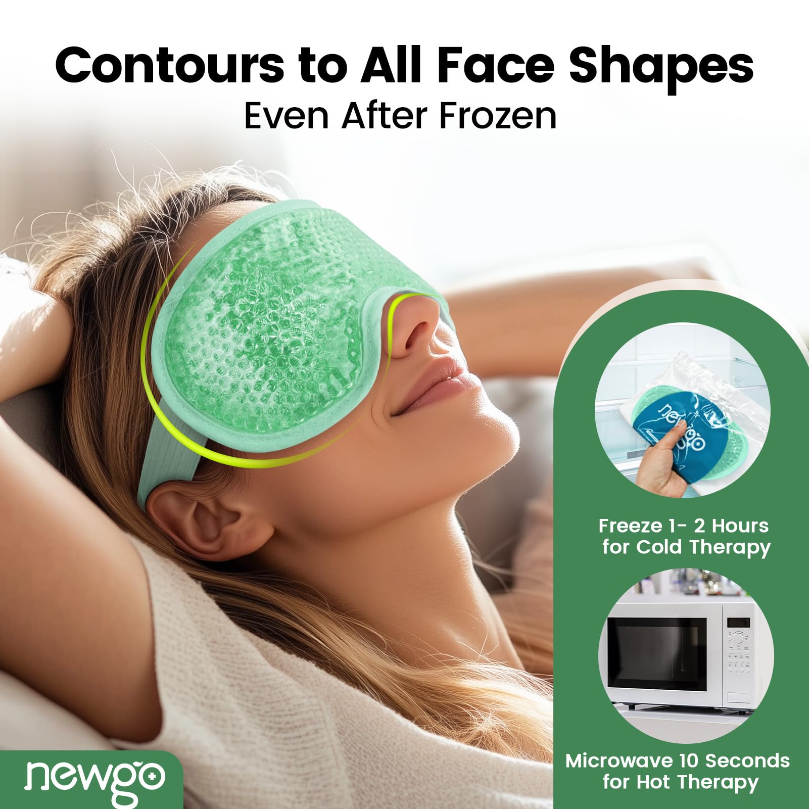 NEWGO mask in use on person resting to reduce puffiness and tension