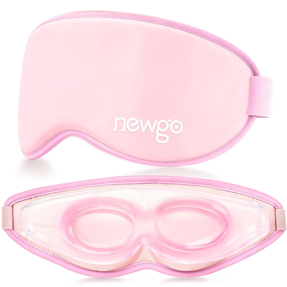 NEWGO front view pink mask showing blackout fabric and comfortable fit benefits
