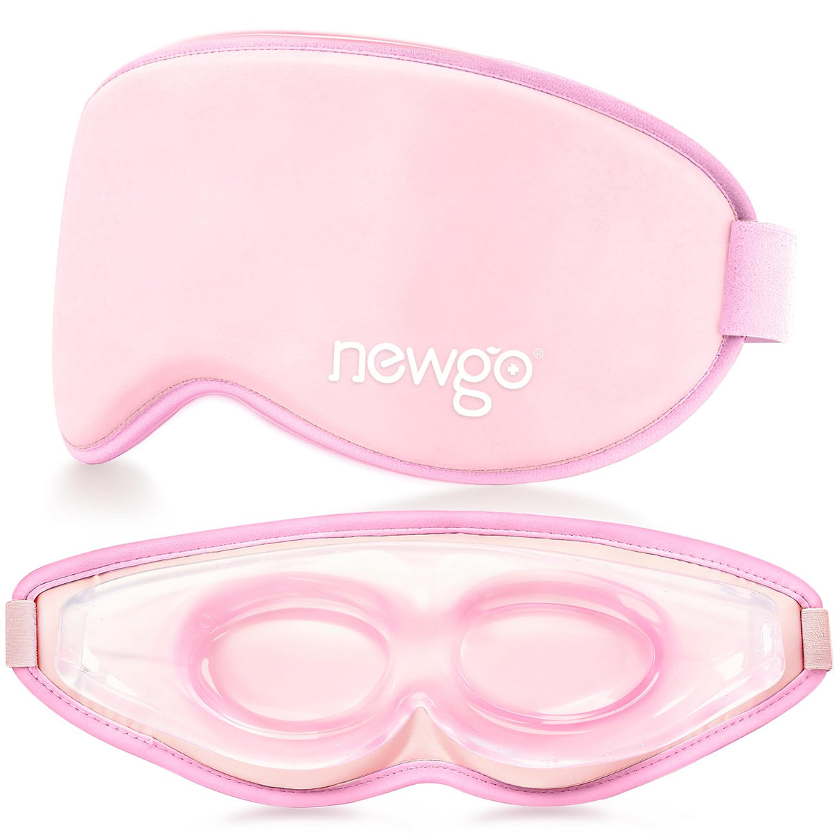 NEWGO front view pink mask showing blackout fabric and comfortable fit benefits