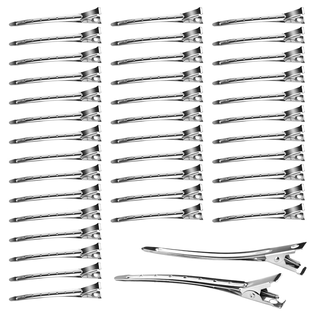 Neworkg front pack of 50 silver duck bill clips showing bulk supply benefit