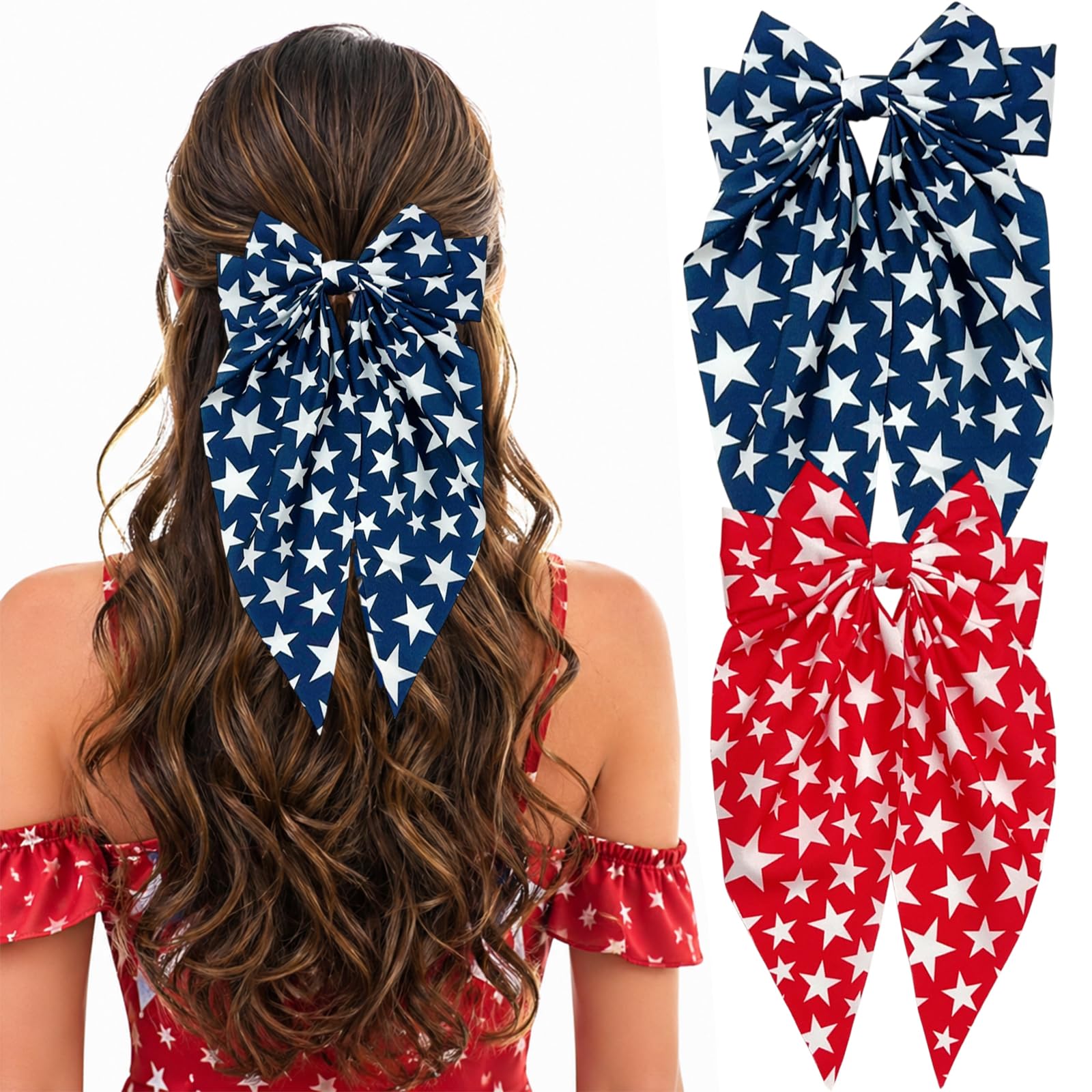 NEWSPIED bow front view showing bold red and blue patriotic flair and easy styling
