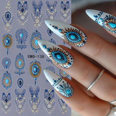 NEWSPIED close-up of retro blue floral totem detail for precise design