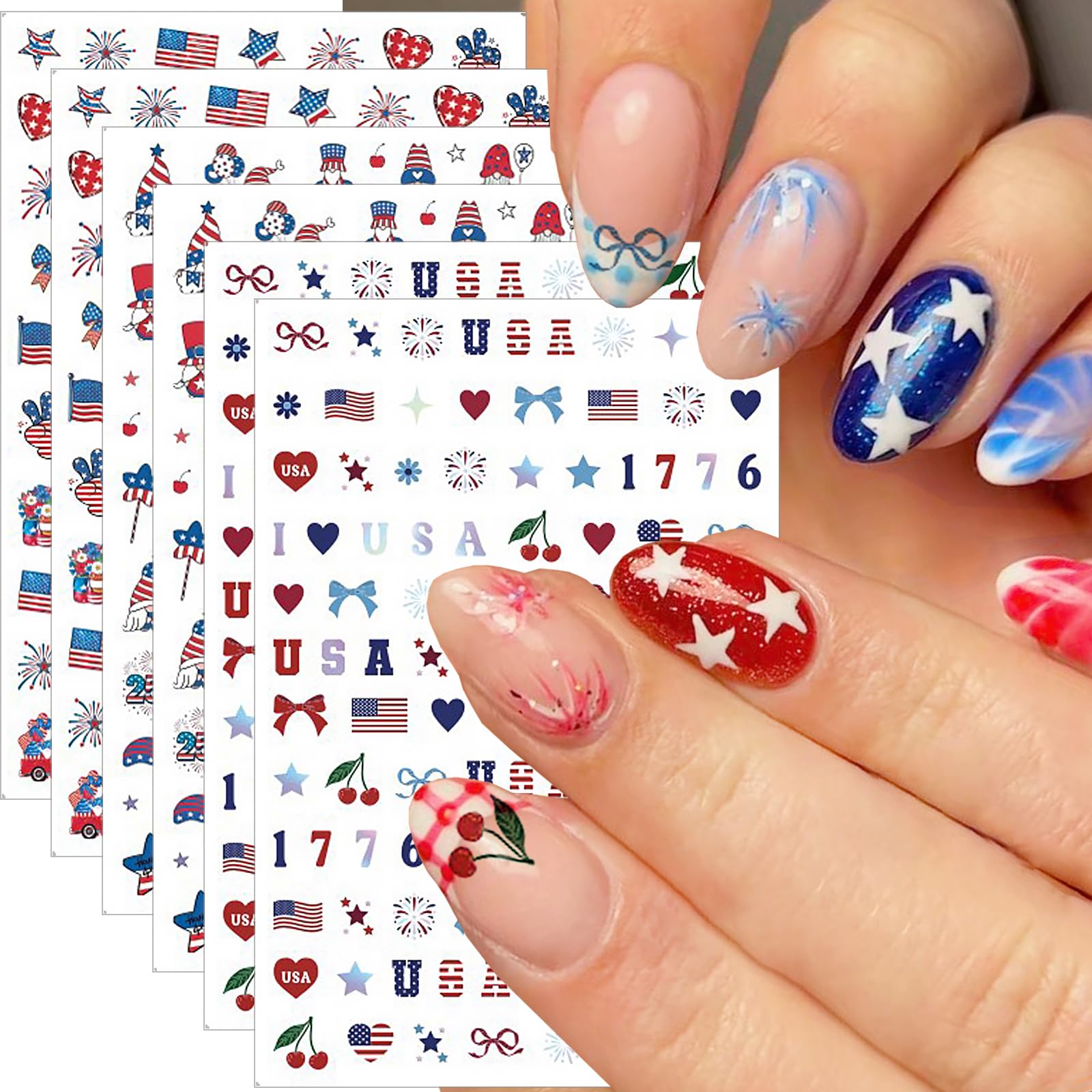 NEWSPIED front packaging showing six patriotic nail sticker sheets and quick convenience