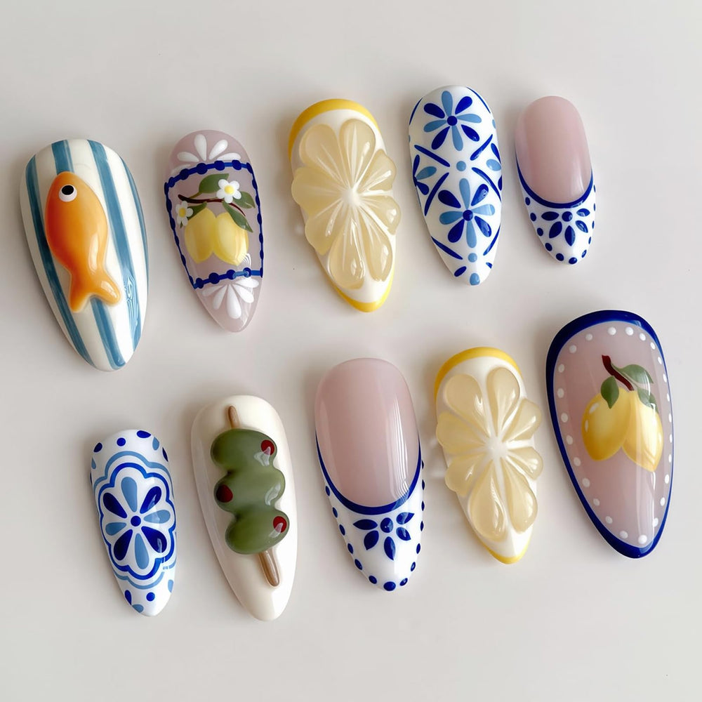 NEWSPIED front packaging showing almond press-on nails for quick salon look