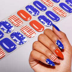 NEWSPIED front packaging showing patriotic gel nail strips and benefits