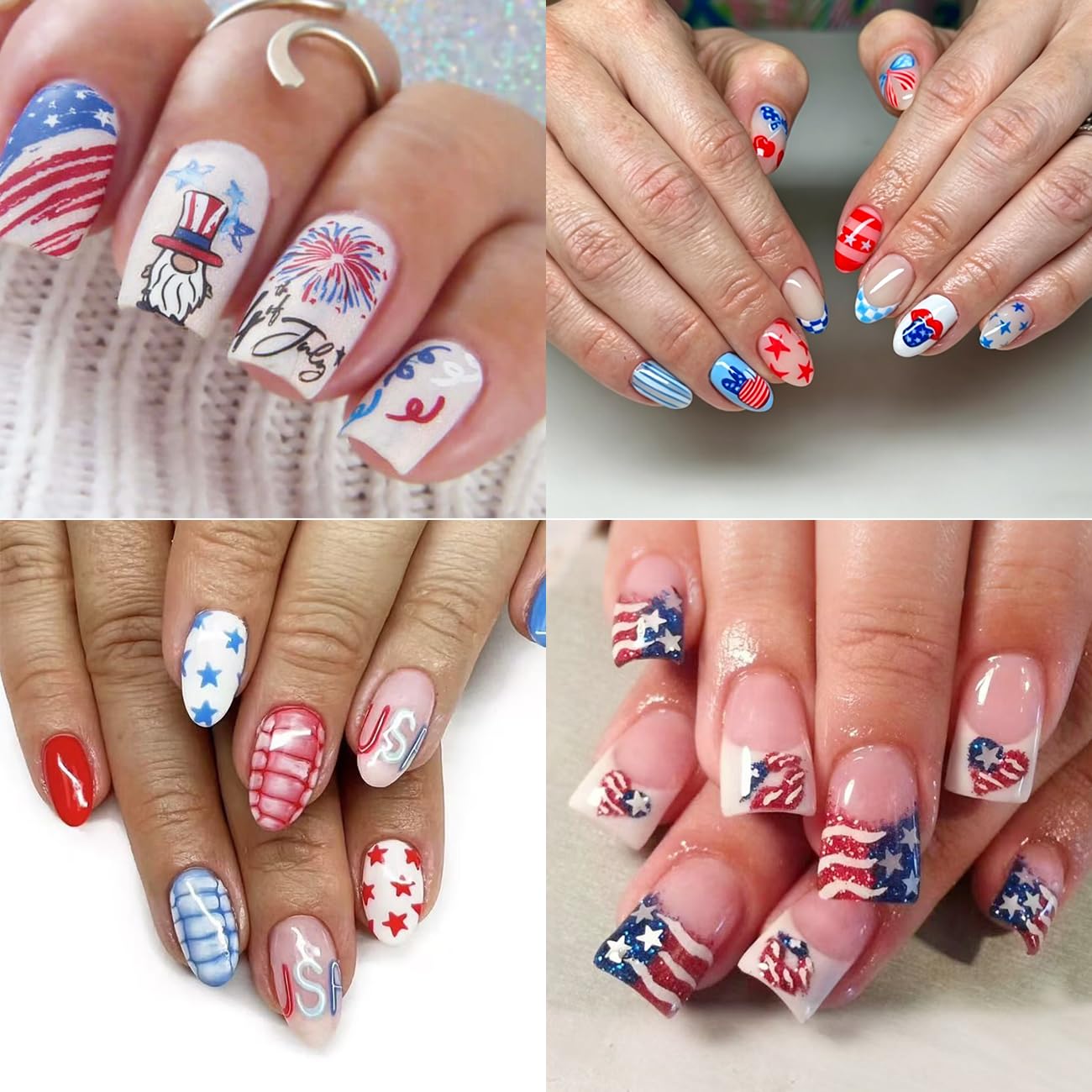 NEWSPIED finished red white blue manicure on hands ideal for Independence Day