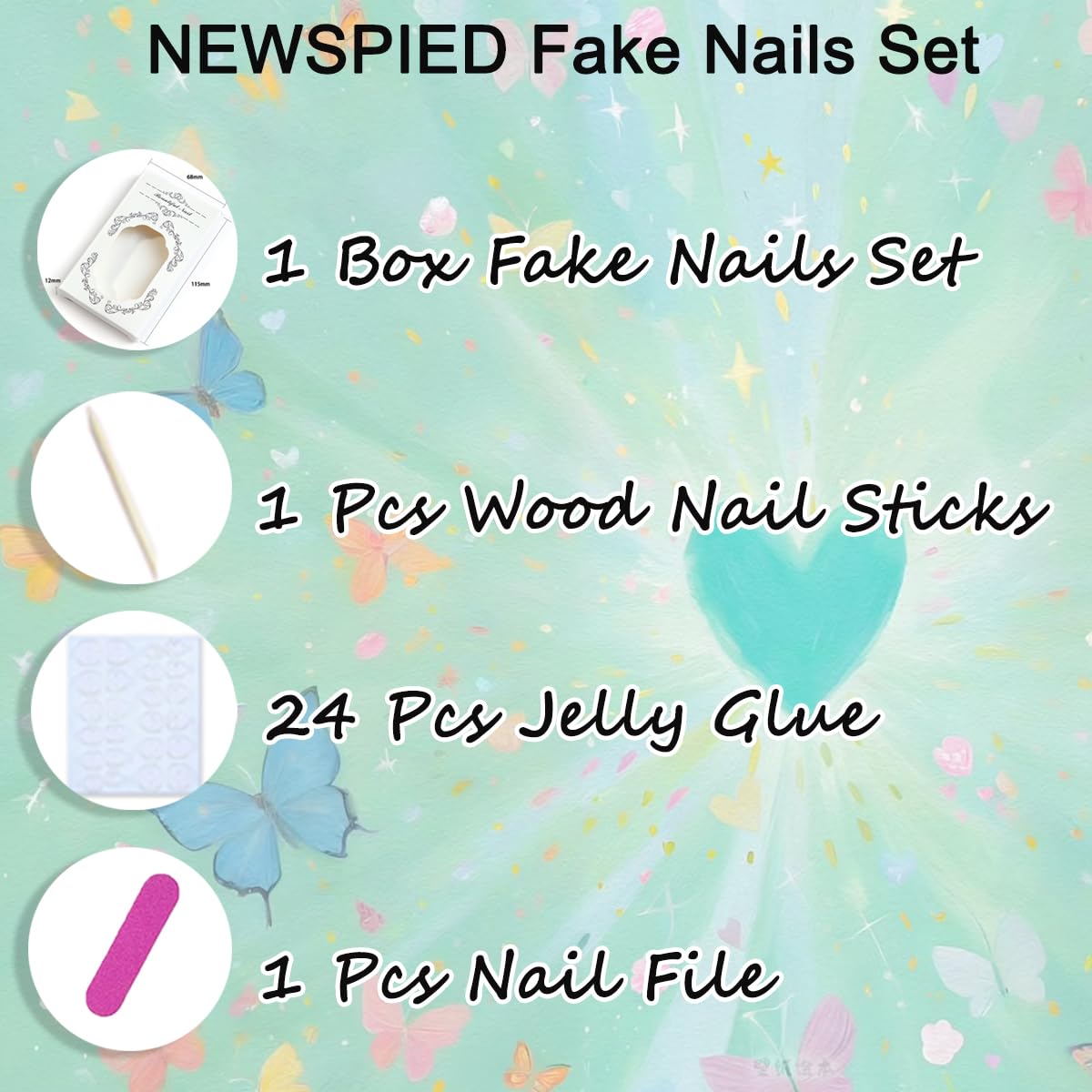 NEWSPIED nails on hand for scale, short almond fit for natural appearance