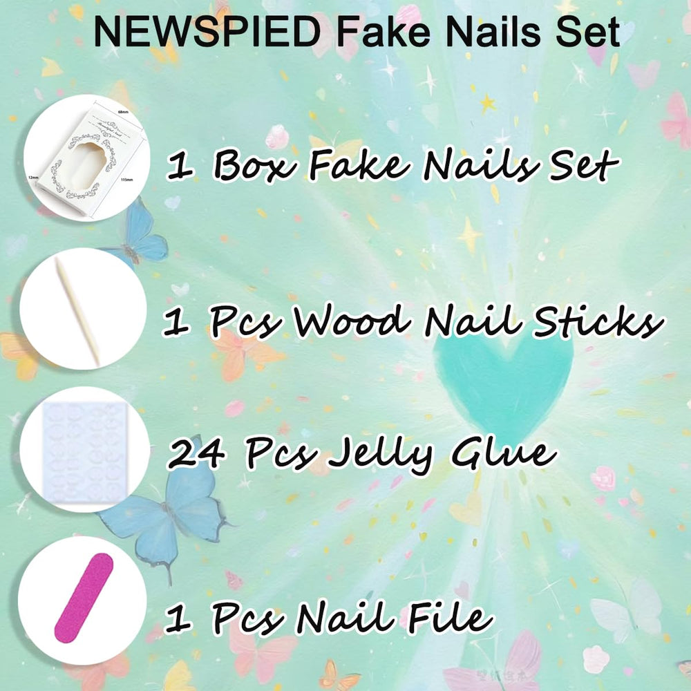 NEWSPIED nails on hand for scale, short almond fit for natural appearance