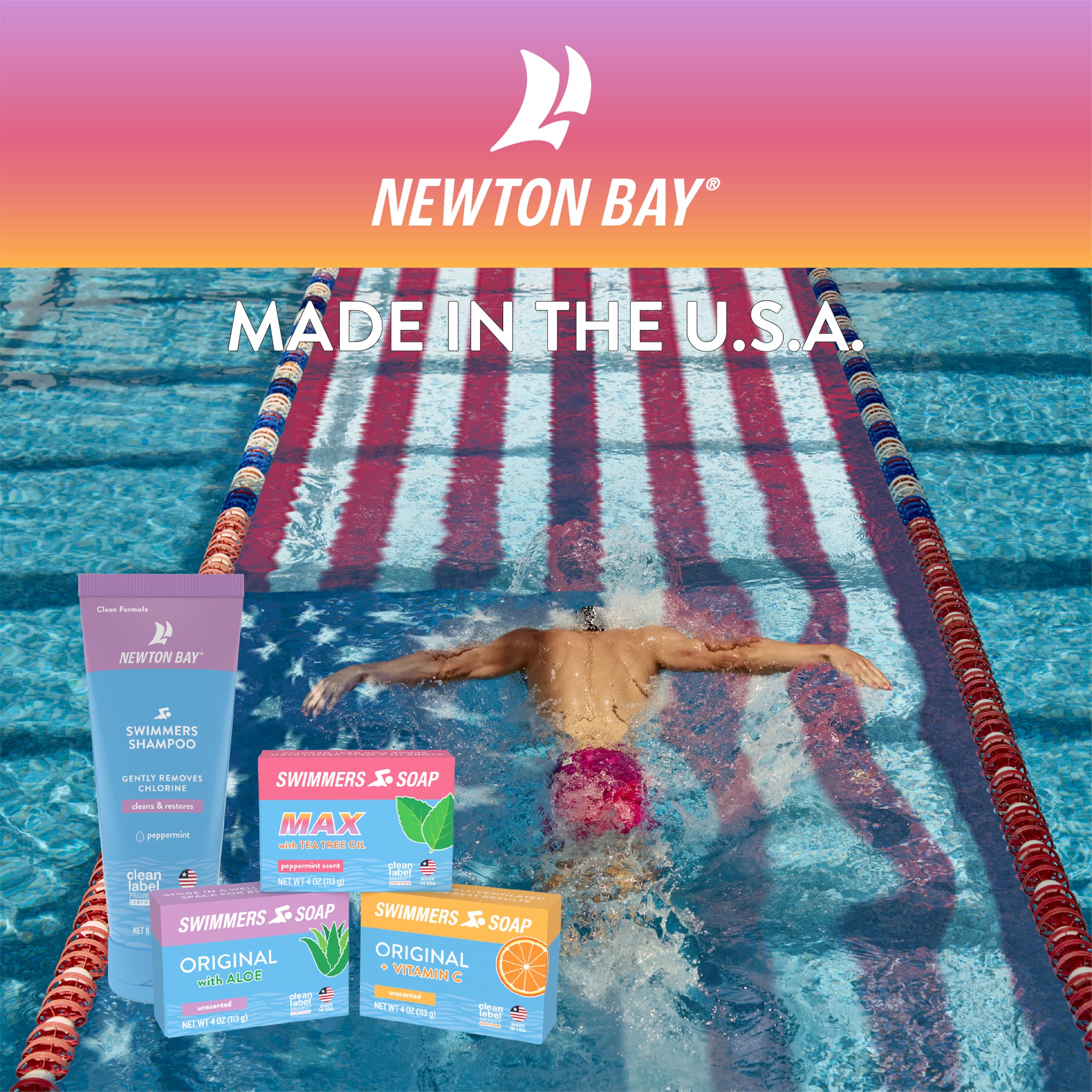 Newton Bay soap in shower being used to remove chlorine after swim