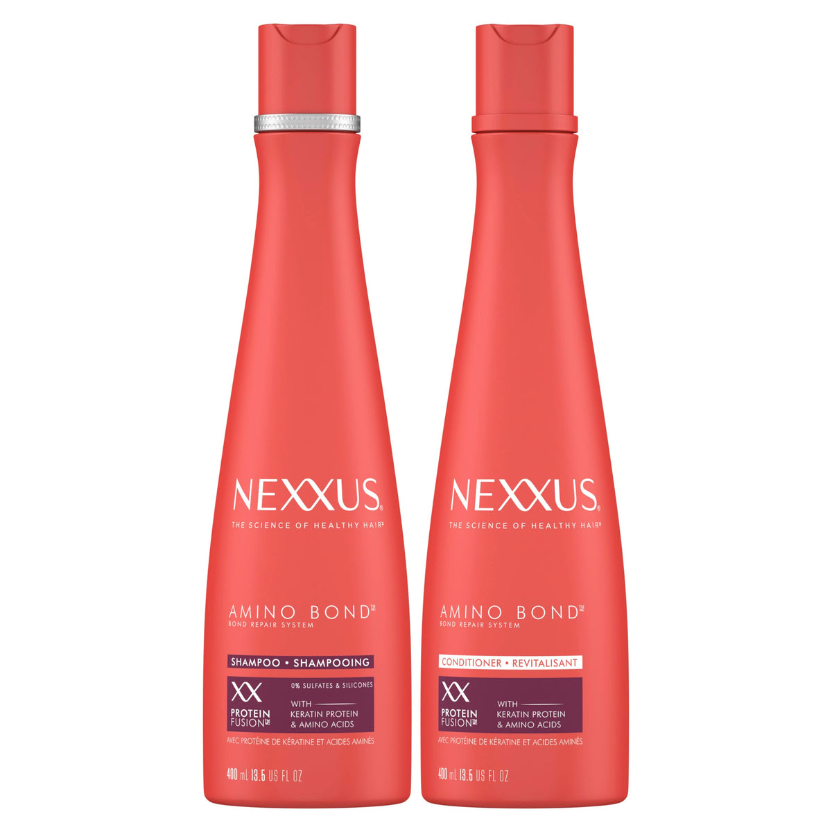 Nexxus bottle front packaging showing clean salon benefits