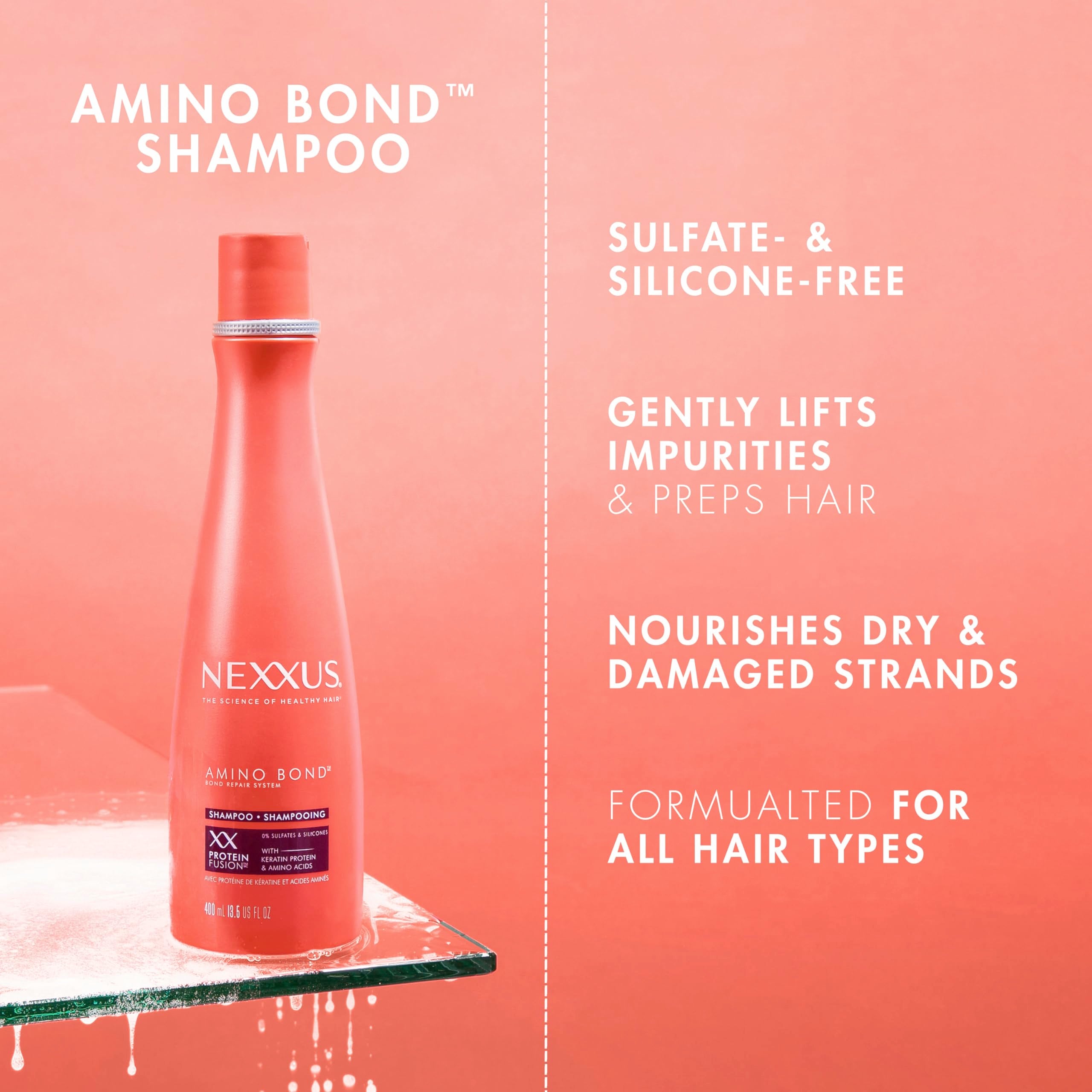 Nexxus product in use lathering on hair to demonstrate gentle cleansing