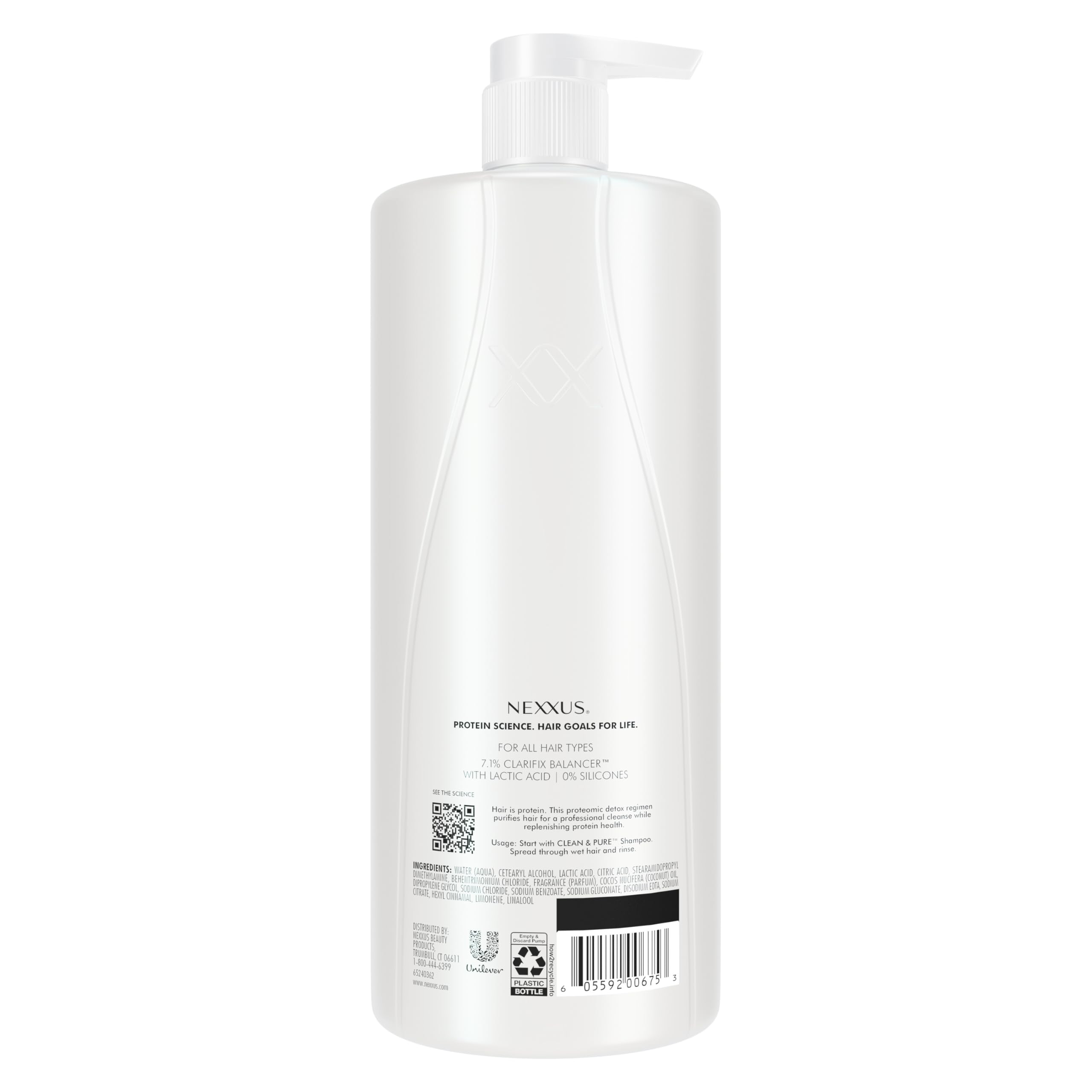 Nexxus Clean & Pure conditioner back label with ingredients and instructions benefit