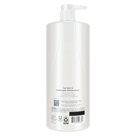 Nexxus Clean & Pure conditioner back label with ingredients and instructions benefit
