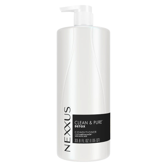 Nexxus Clean & Pure conditioner front bottle shows detox benefits and size